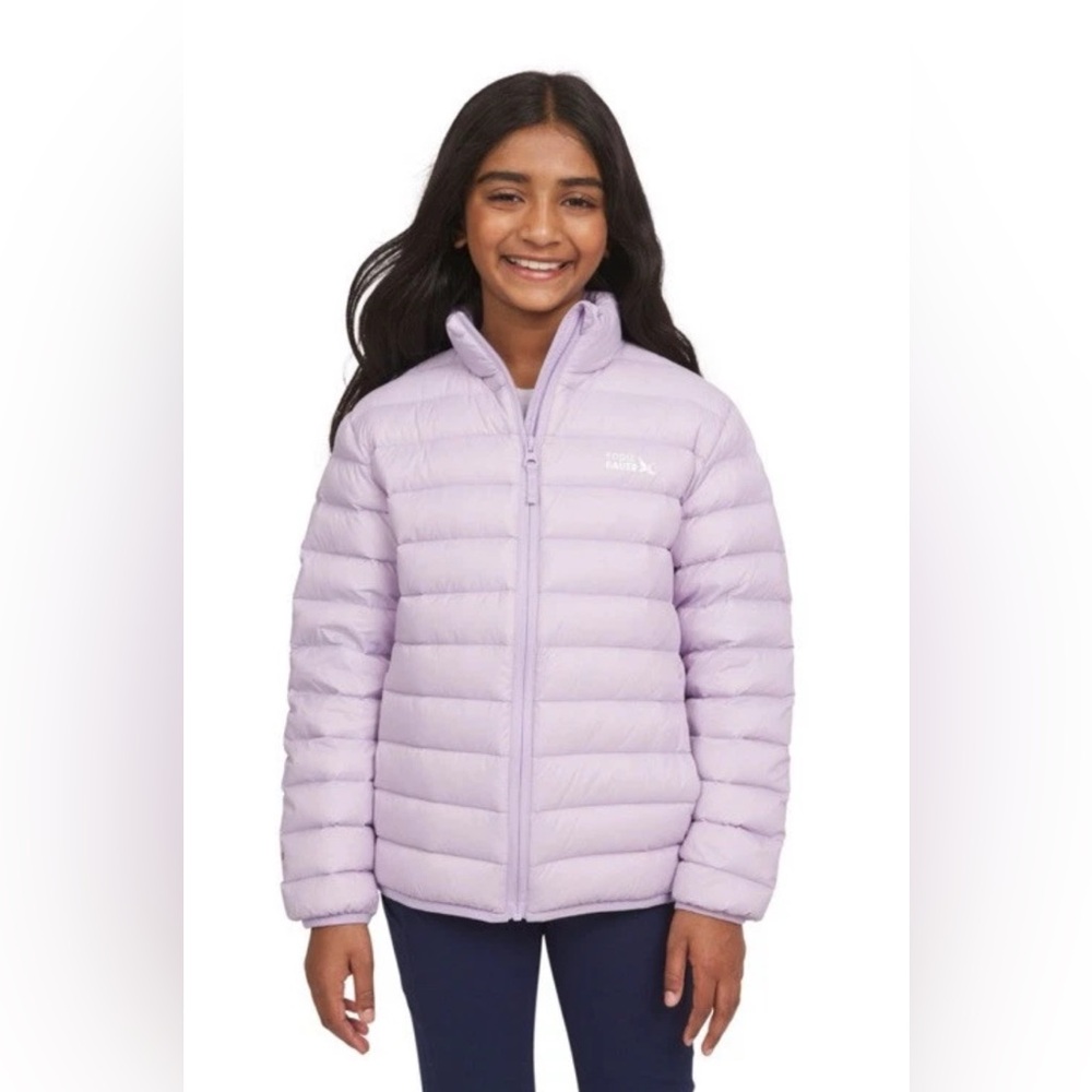 Eddie Bauer Youth Down Packable Jacket Lilac M 7/8 Lightweight Elastic Cuff $120